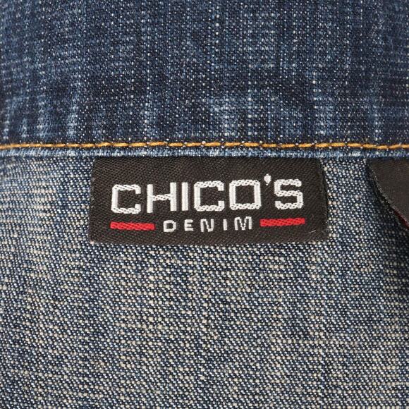 Chicos Denim Dress 0 Womens Small 4 Blue Stretch Cotton Jean Pockets Vintage - Picture 3 of 16